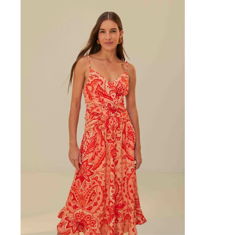 FARM Rio Red Jaipur Crossover Euroflax Linen Maxi Dress Size Small NWT - Picture 2 of 16